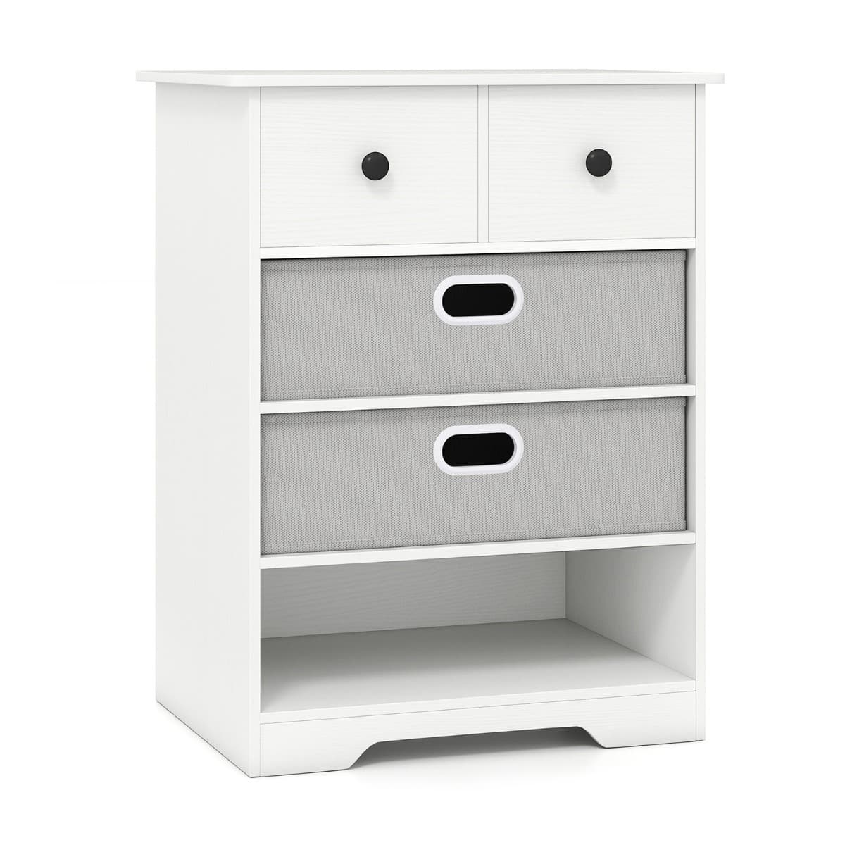 Commode à 4 Tiroirs Rangement Moderne avec Étagères Ouvertes Table de Chevet Autoportante avec Kits